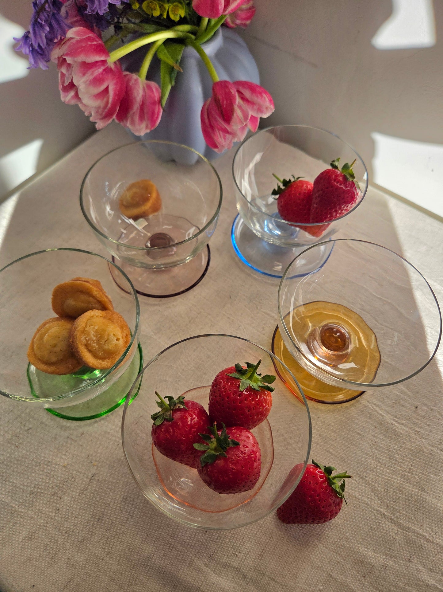 Set of 5 Colourful Vintage Glass Dessert Bowls