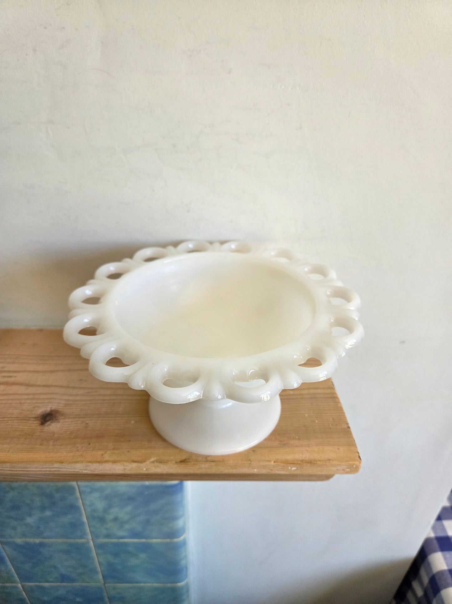 A Pair of Vintage Milk Glass Pedestal Dishes by Anchor Hocking