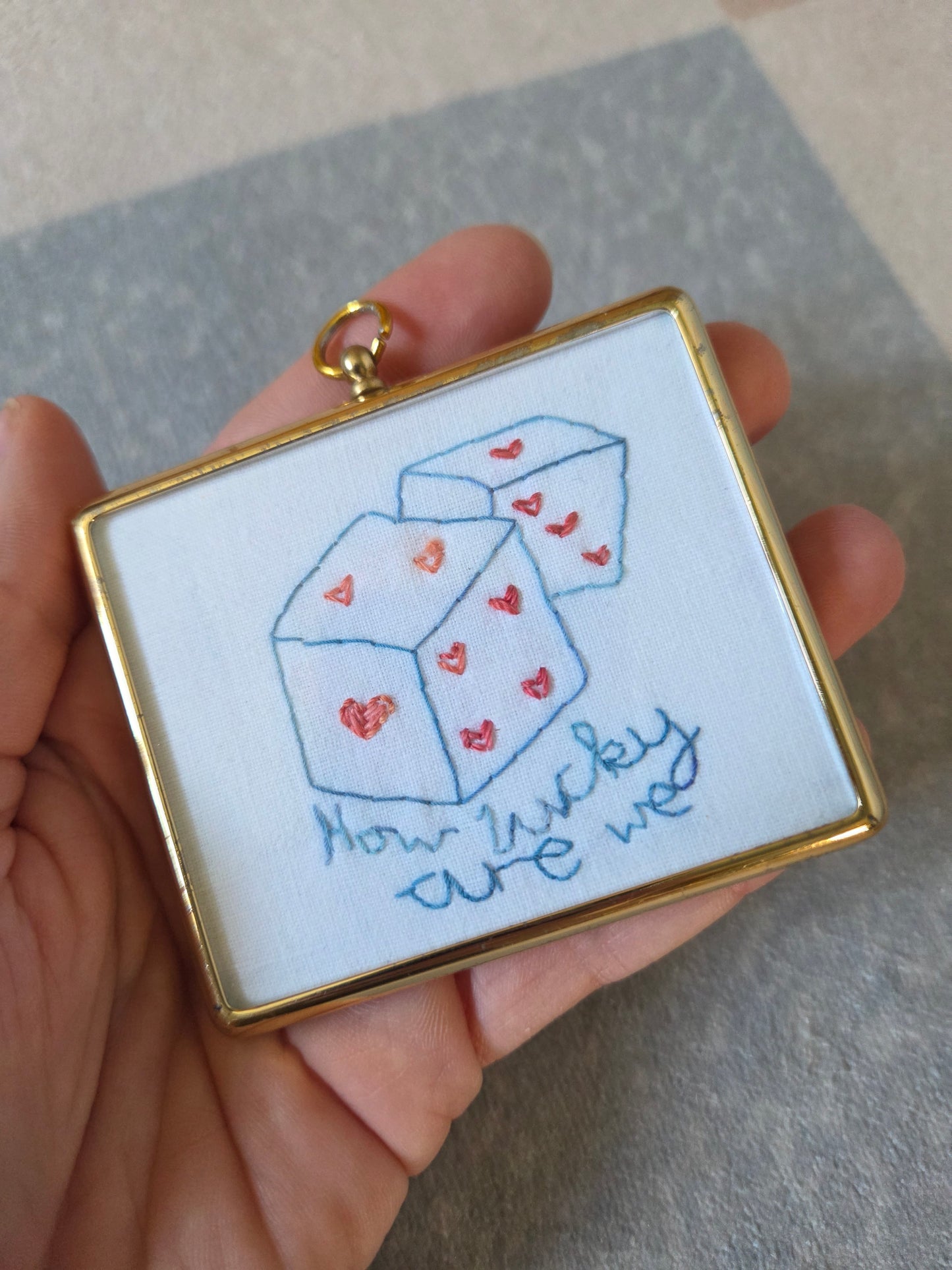 Vintage Brass Frame with Lucky Dice Embroidery