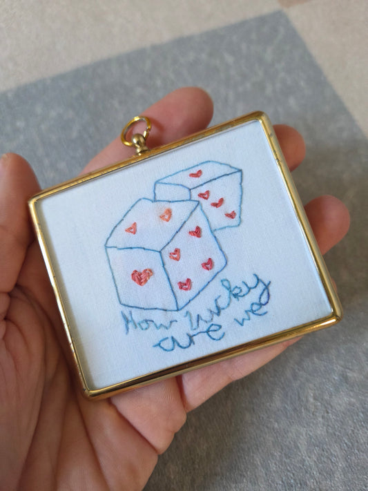 Vintage Brass Frame with Lucky Dice Embroidery