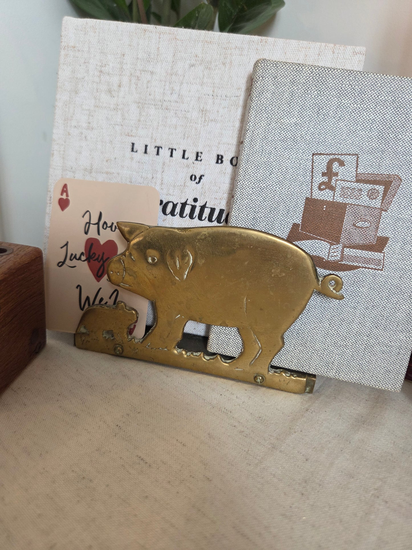 Vintage Brass Pig Letter or Napkin Rack