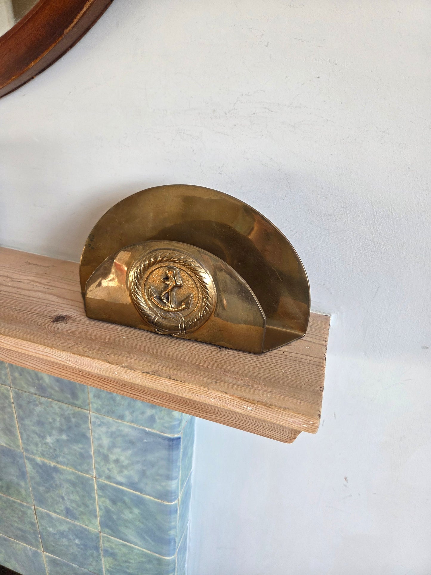 Solid Brass Letter or Napkin Rack with Anchor Design