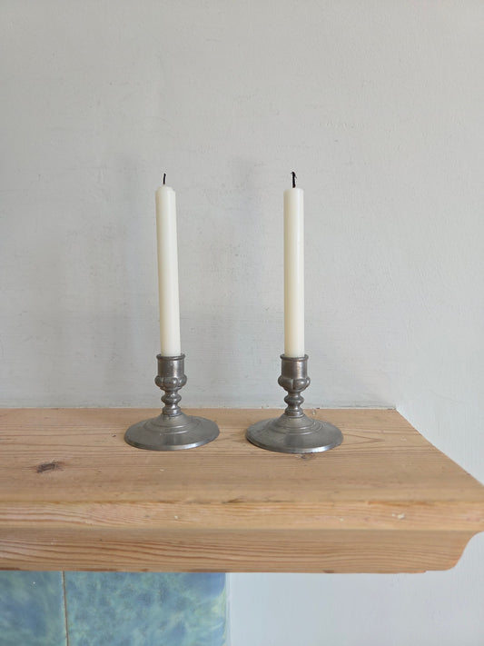 Pair of Mini Swedish Pewter Candlesticks