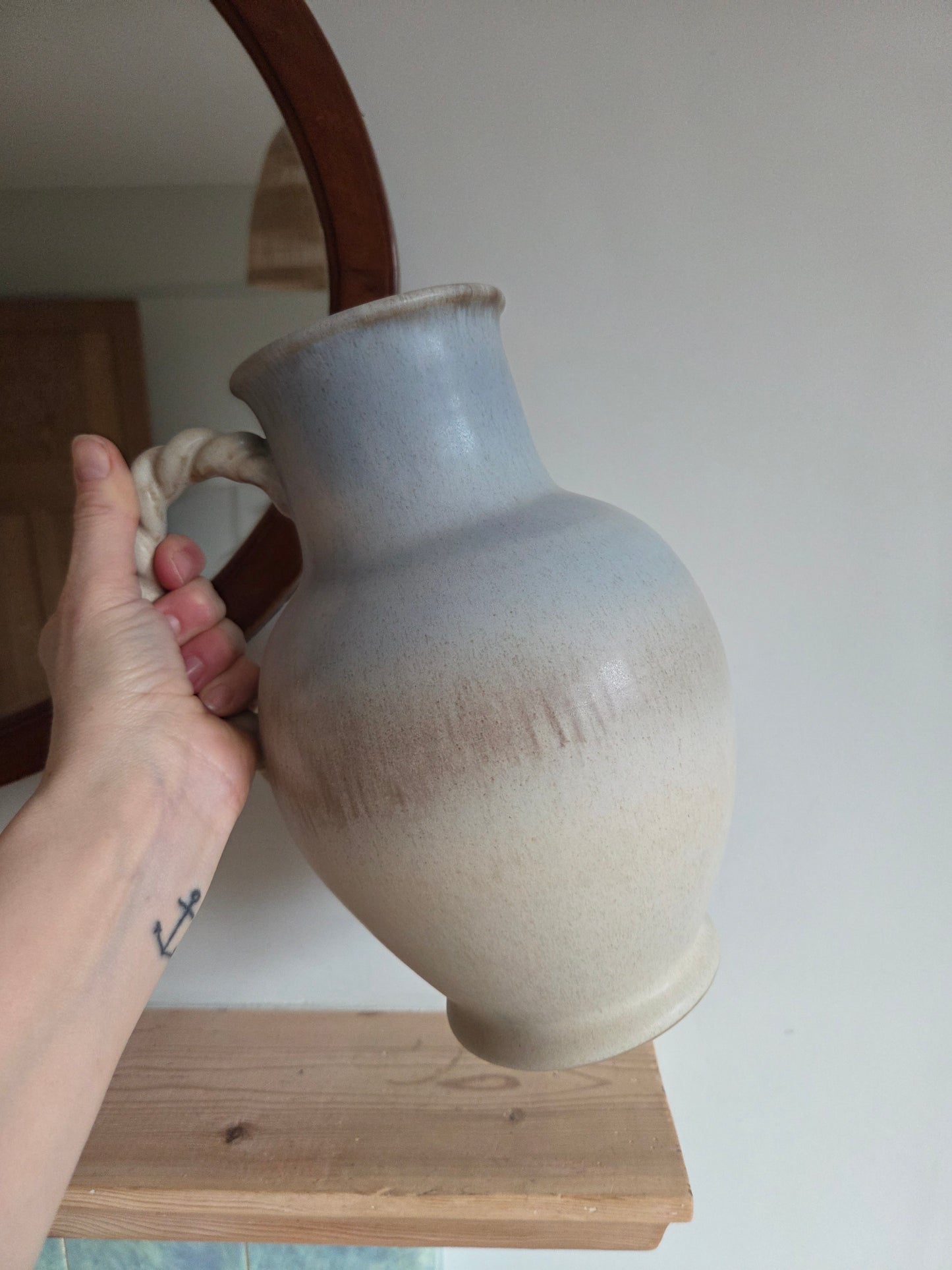 Vintage Ombre Drip Glaze Jug Vase with Rope Twist Handle