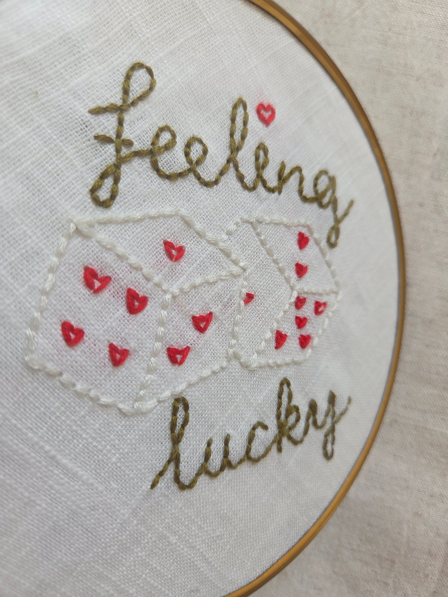 Embroidered Art in Vintage Brass Frame