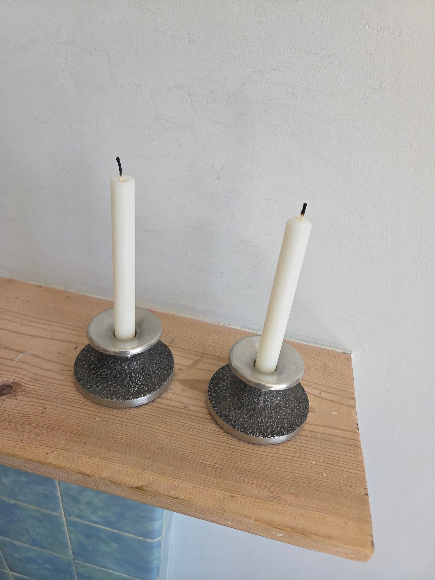 Pair of Danish Pewter Mini Candle Sticks
