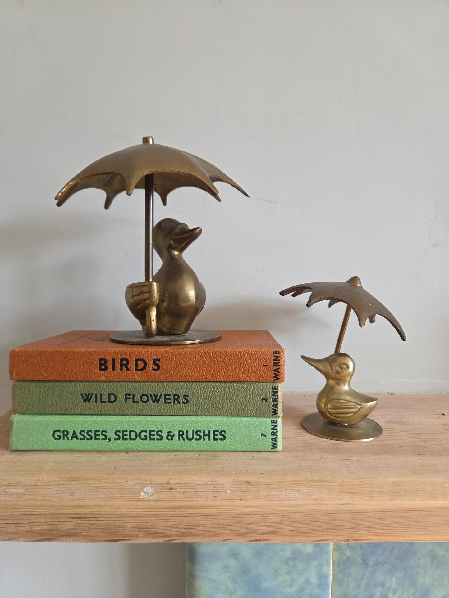 Vintage Brass Ducks with Umbrellas