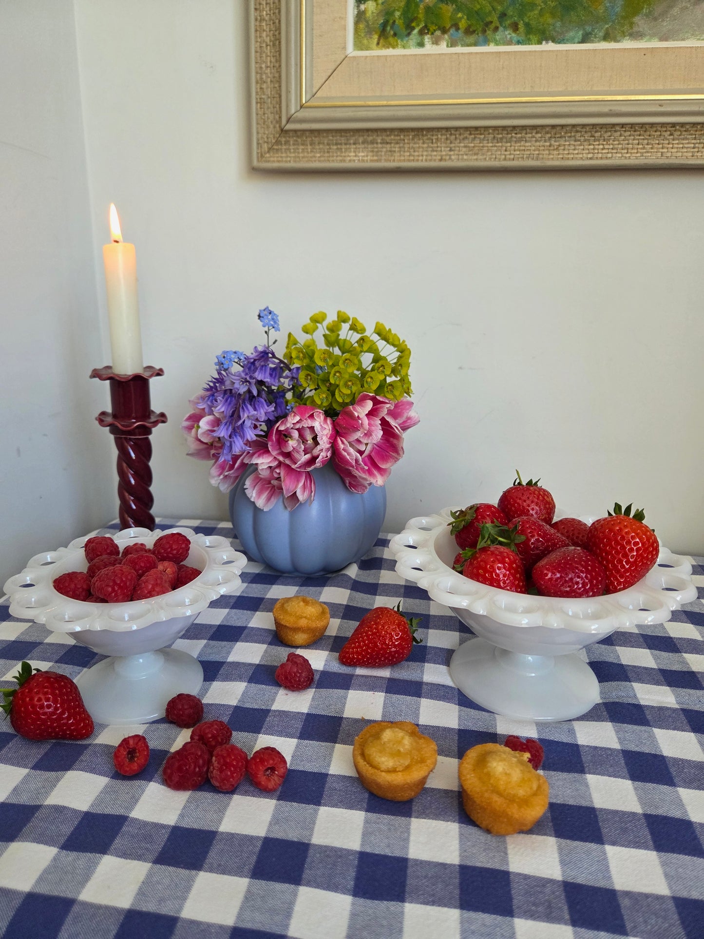 A Pair of Vintage Milk Glass Pedestal Dishes by Anchor Hocking