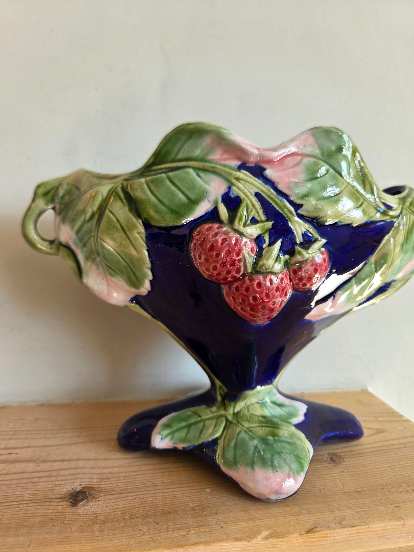 Vintage Pedestal Mantle Vase with Strawberry Motif