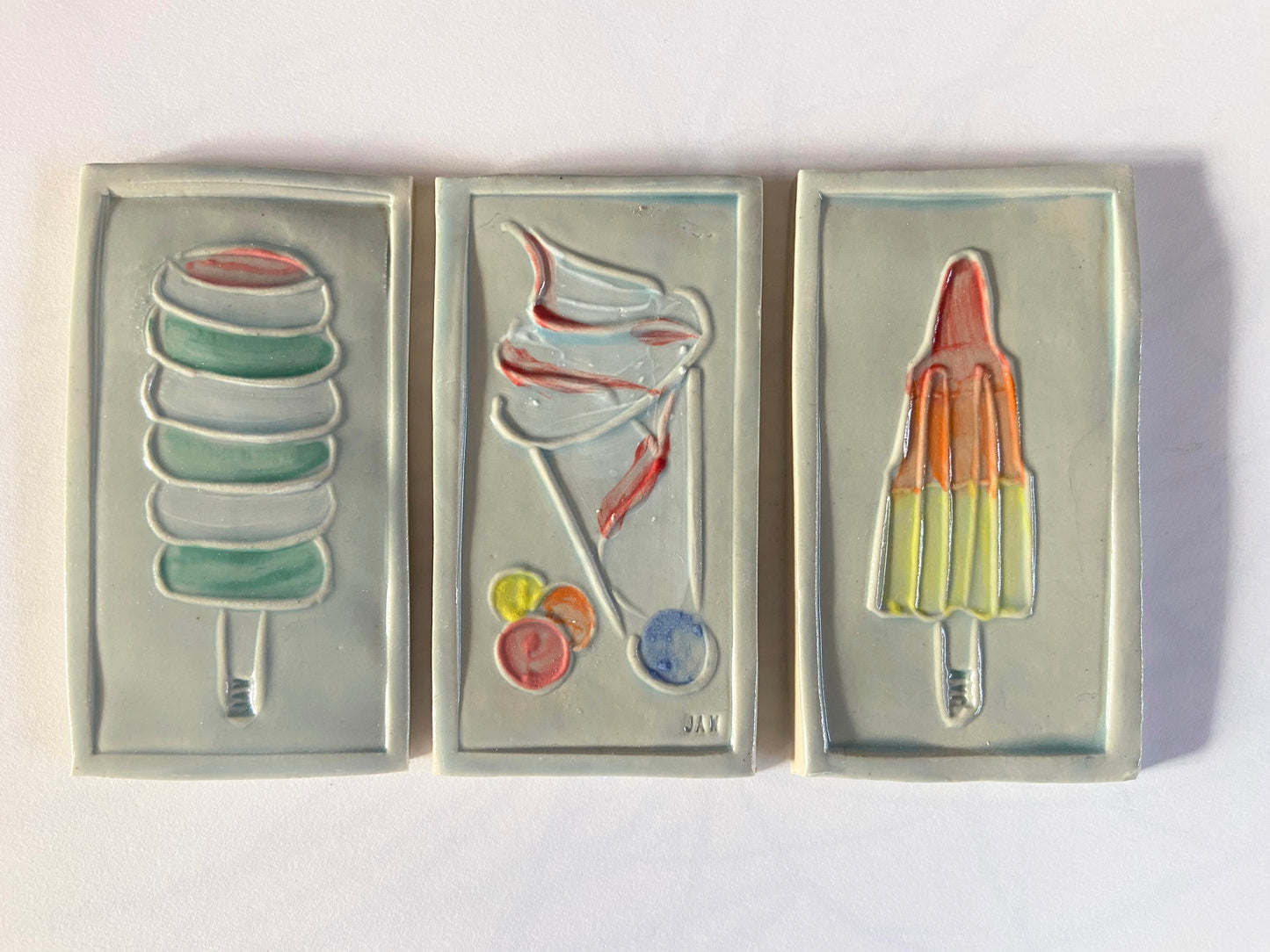 Set of 3 Iconic Ice Tiles (Twister 2) by Jaw Ceramics