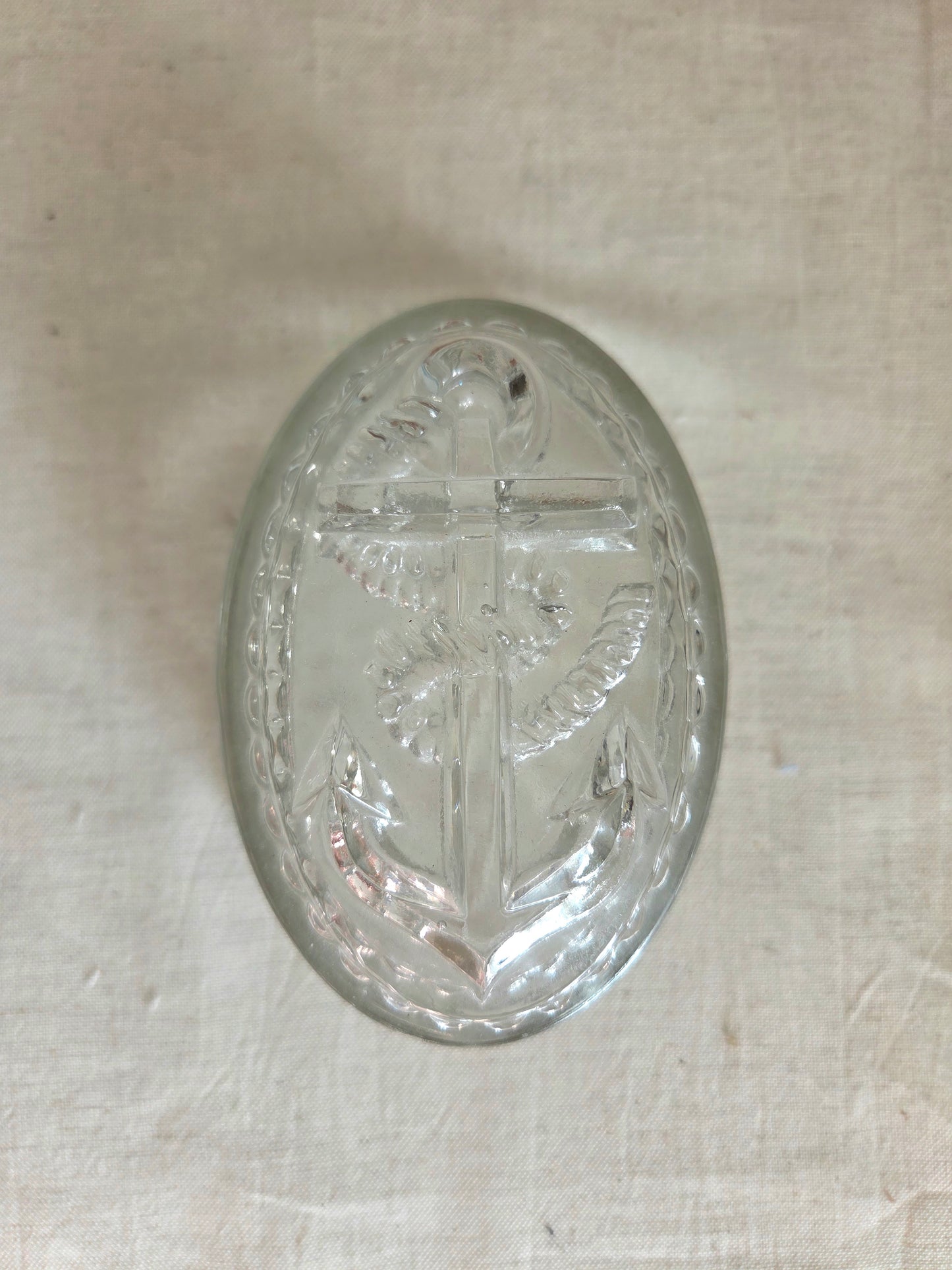 Vintage Glass Jelly Mould with Anchor Design