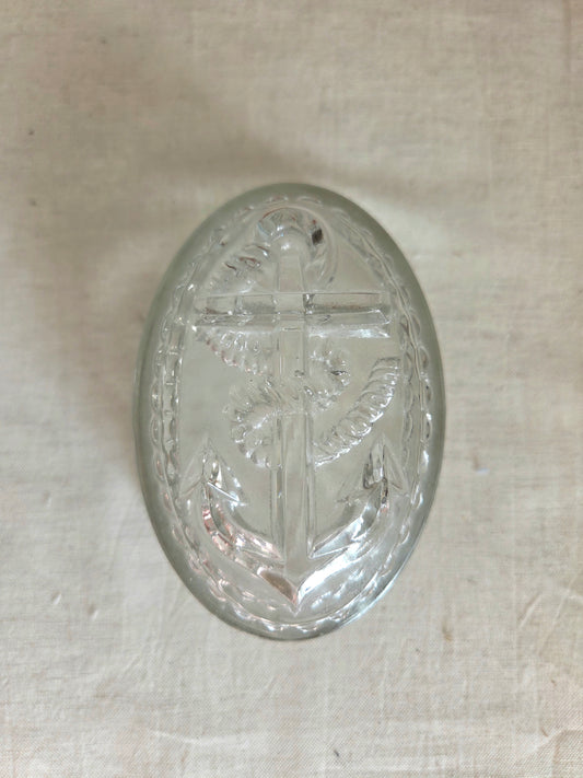 Vintage Glass Jelly Mould with Anchor Design
