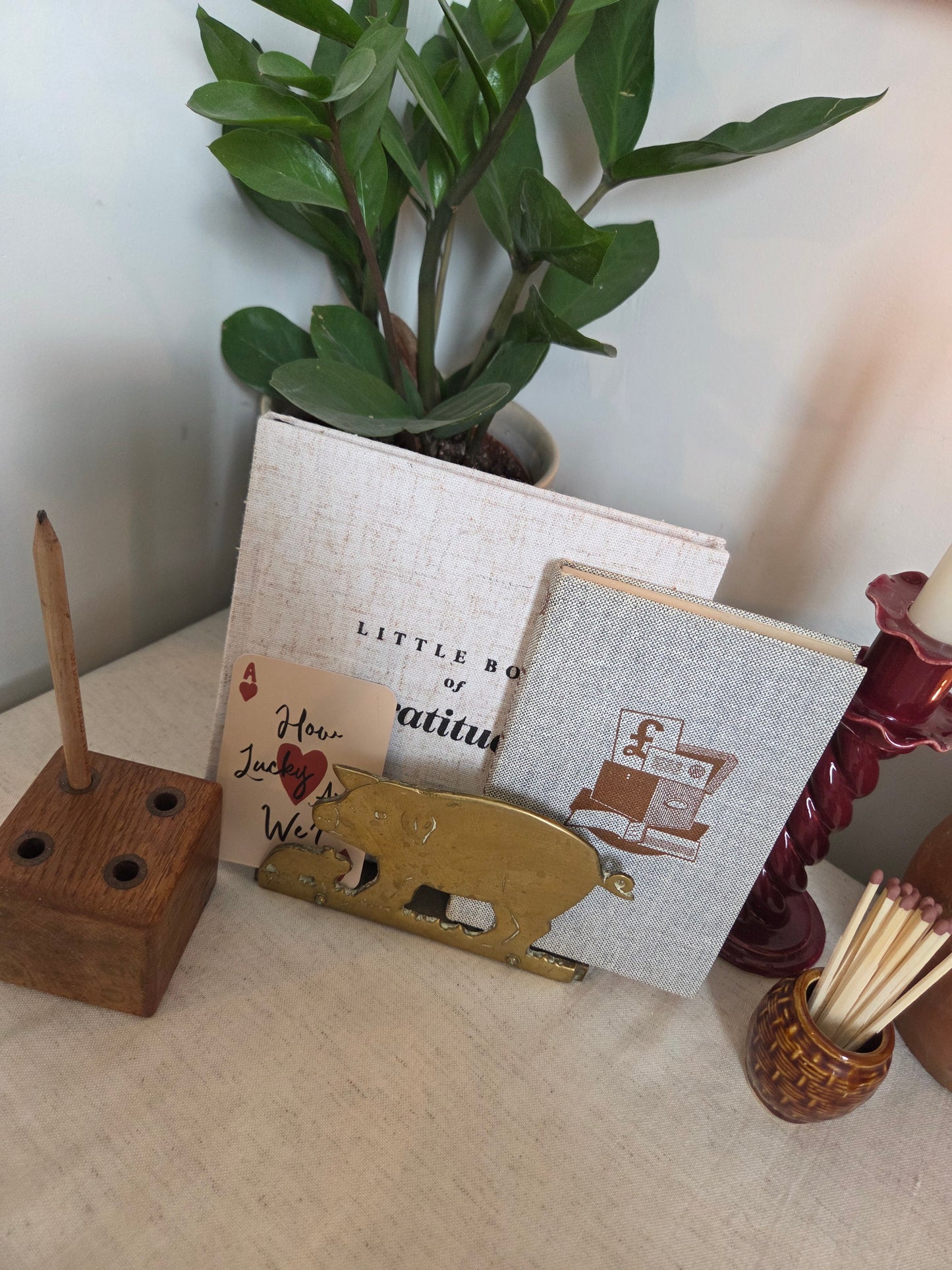 Vintage Brass Pig Letter or Napkin Rack