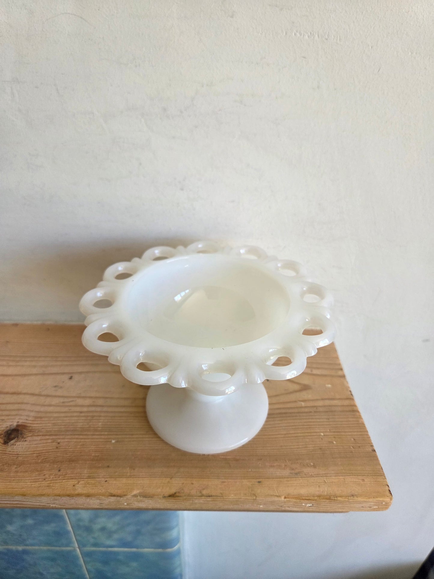 A Pair of Vintage Milk Glass Pedestal Dishes by Anchor Hocking