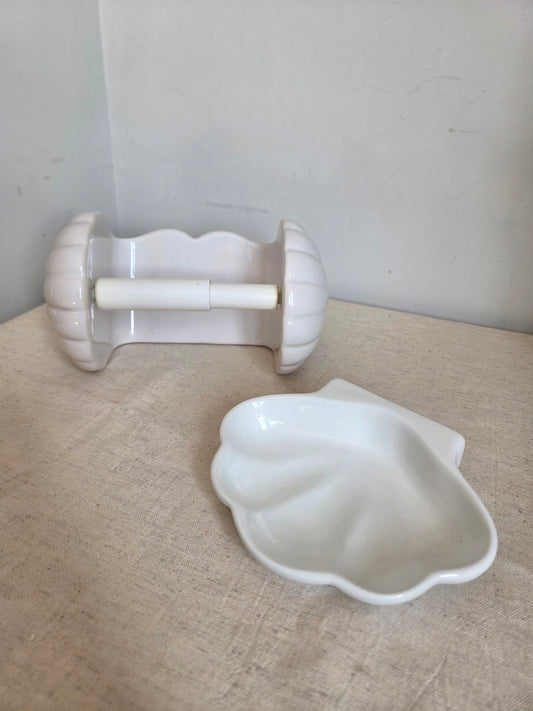 Ceramic Shell Toilet Roll Holder and Wall Mounted Soap Dish