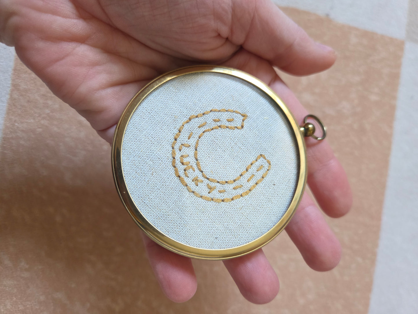 Vintage Brass Frame with Lucky Horse Shoe Embroidery 01
