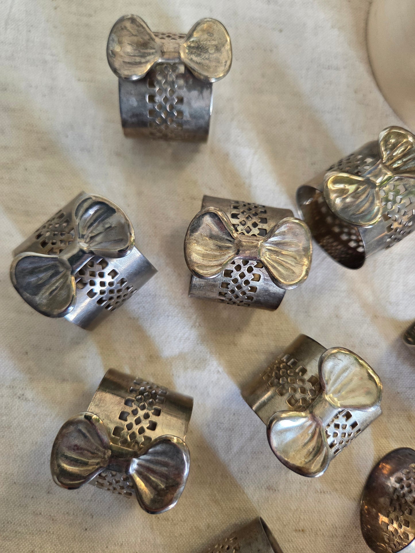 12 Fretwork Silver Bows Vintage Napkin Rings