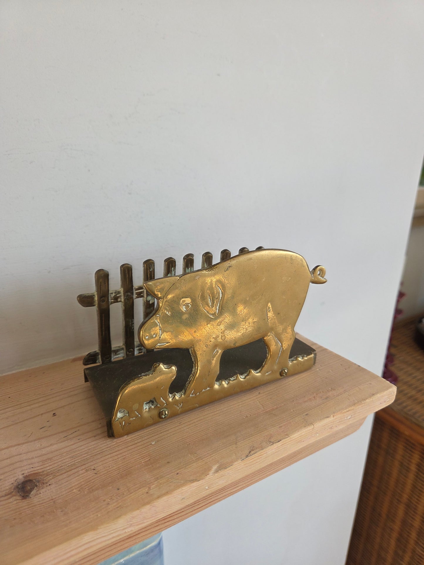 Vintage Brass Pig Letter or Napkin Rack