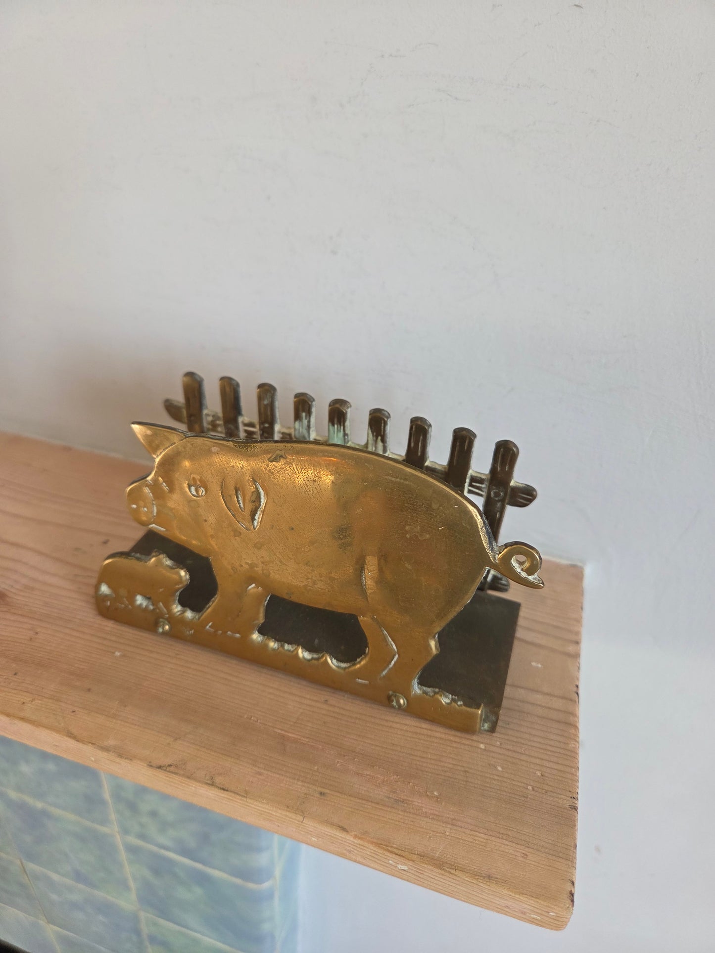 Vintage Brass Pig Letter or Napkin Rack