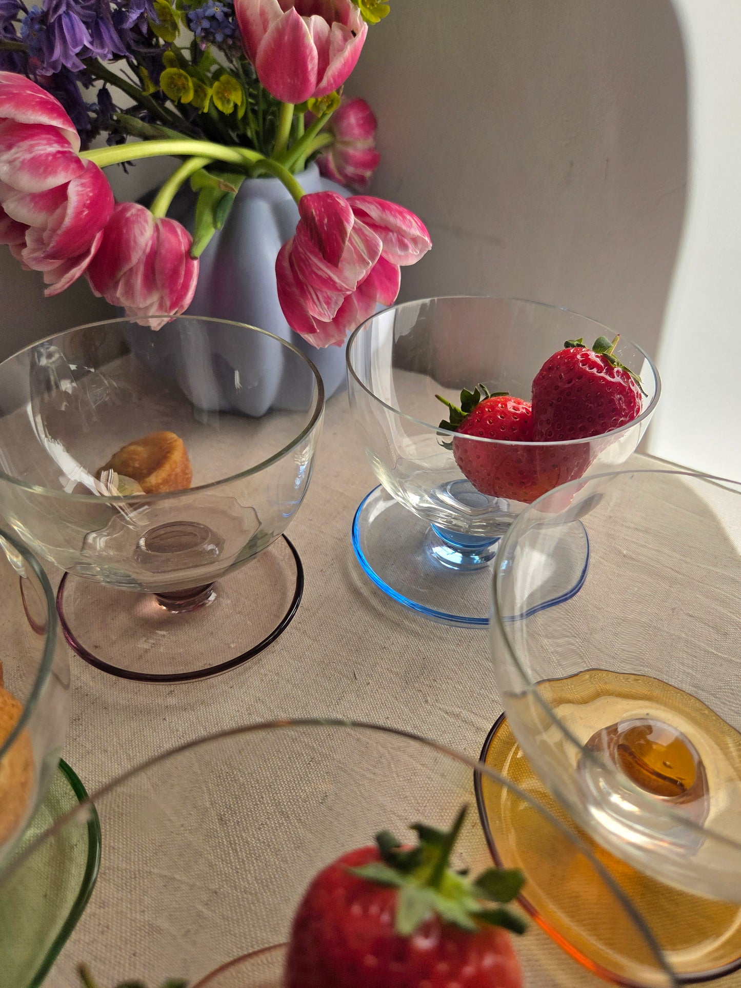 Set of 5 Colourful Vintage Glass Dessert Bowls