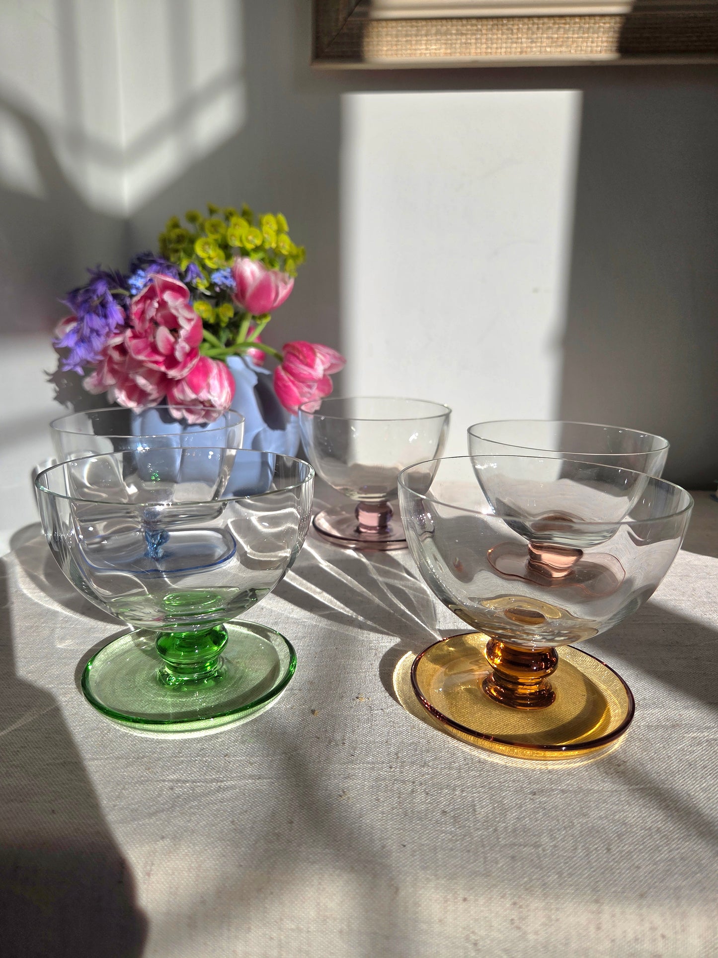 Set of 5 Colourful Vintage Glass Dessert Bowls