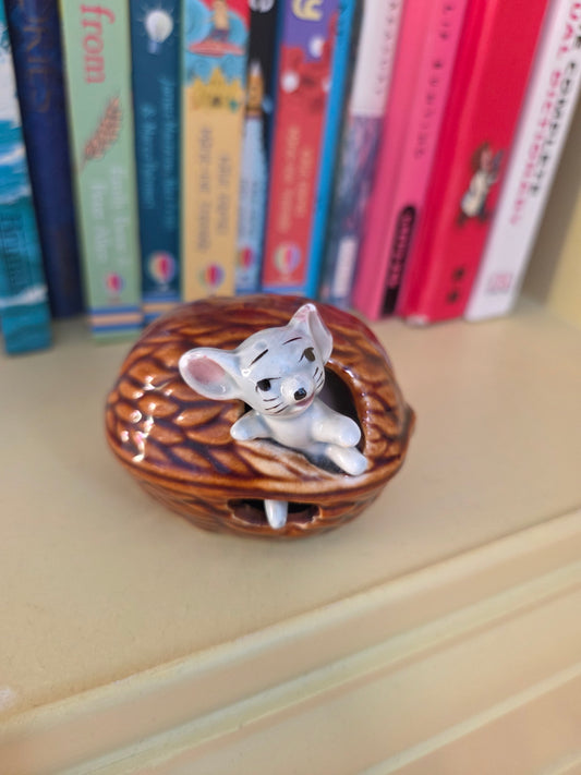 Vintage Japanese Mouse in a Walnut Ornament
