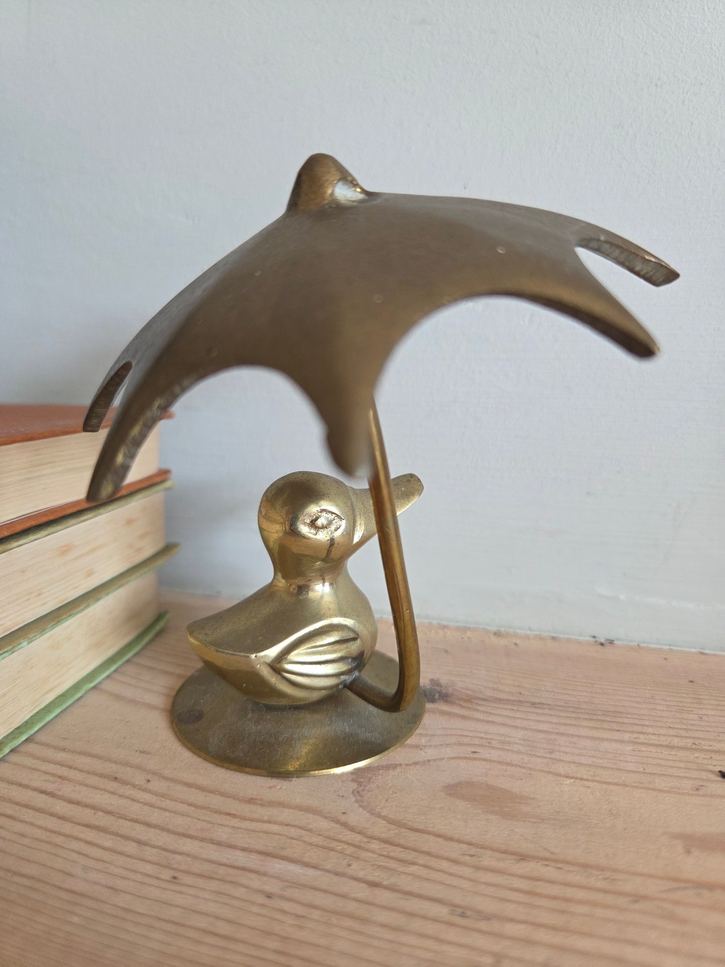Vintage Brass Ducks with Umbrellas