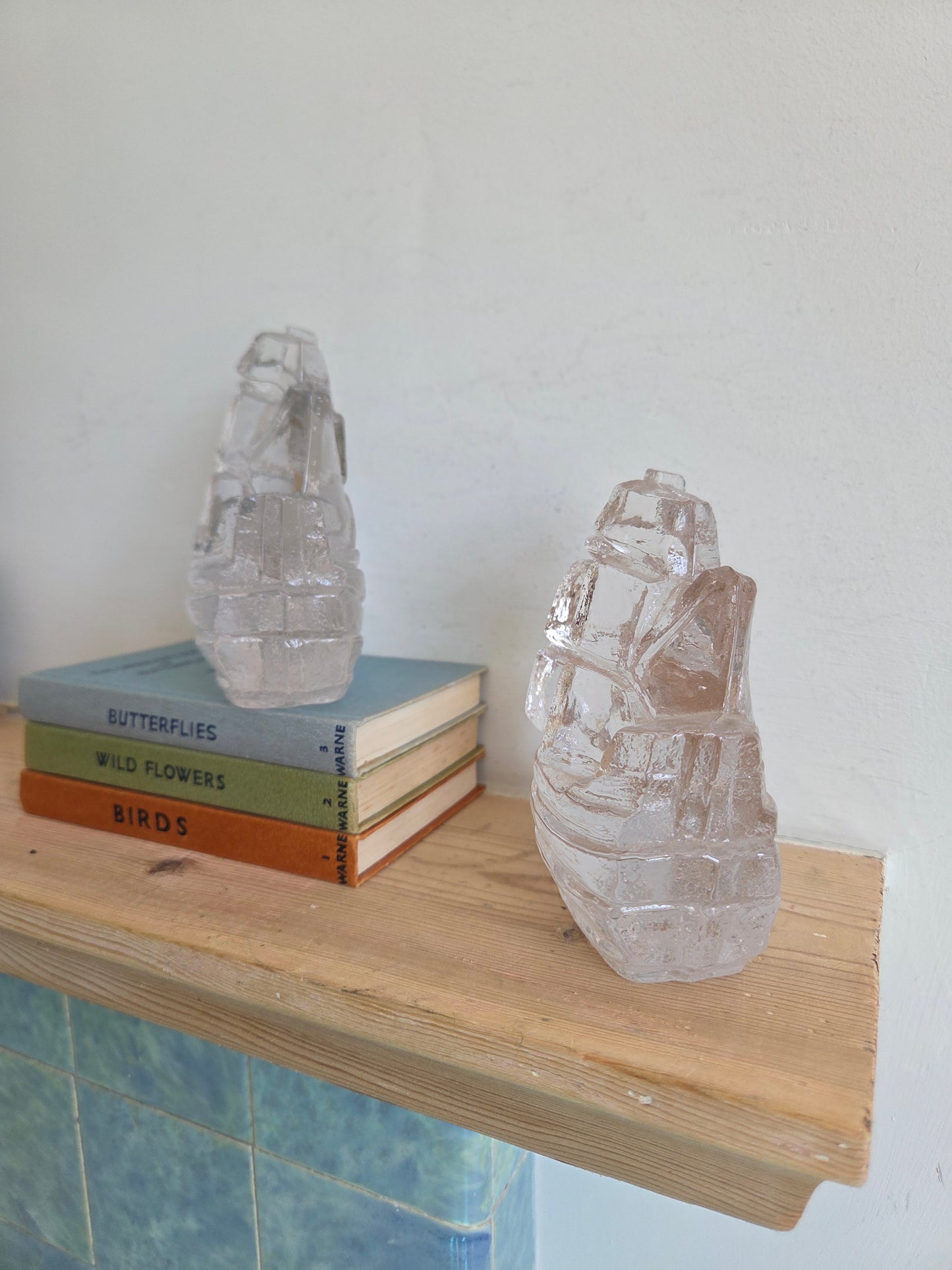 Pair of Vintage Art Glass Boats by Pukeberg Sweden