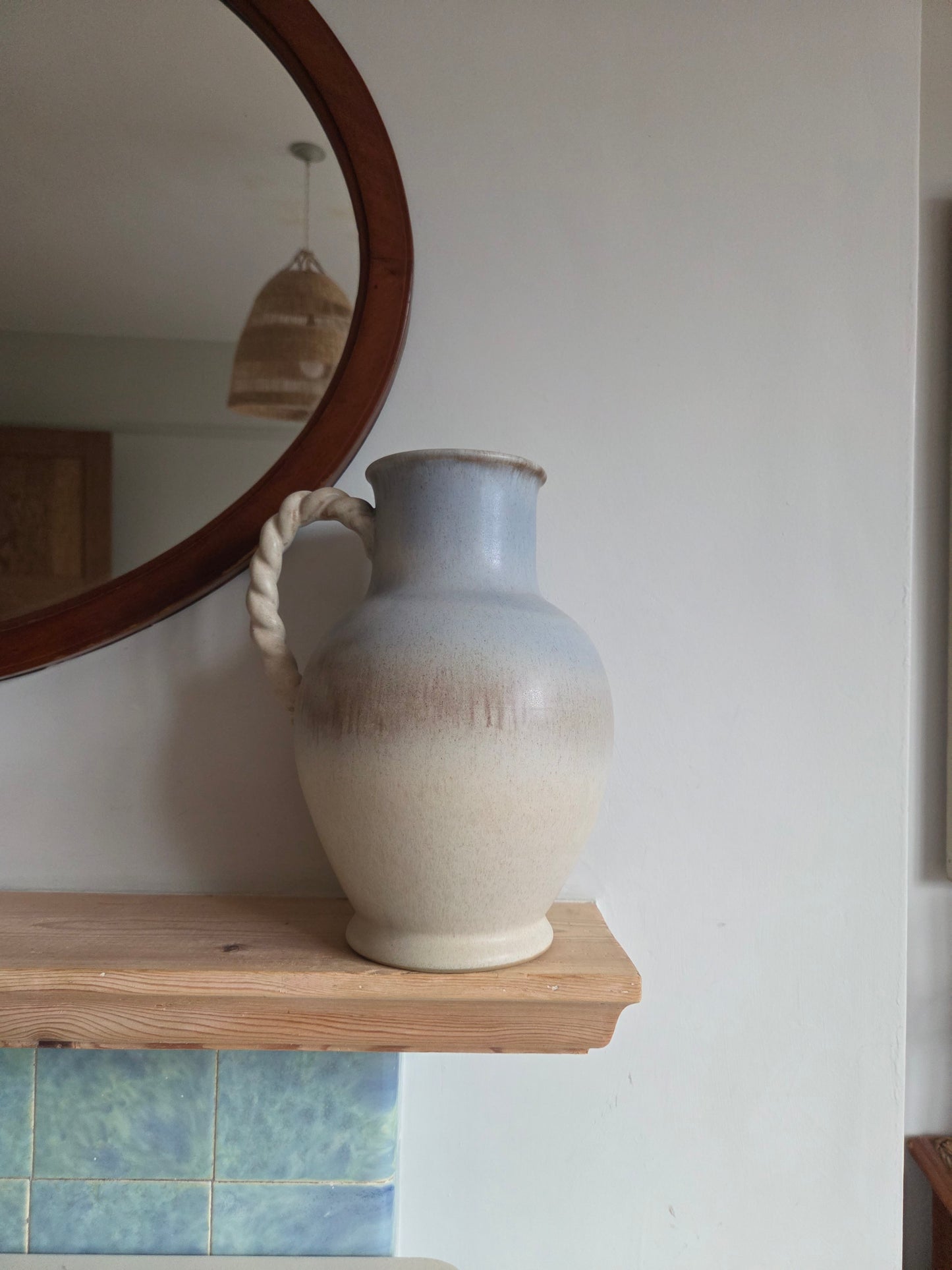 Vintage Ombre Drip Glaze Jug Vase with Rope Twist Handle