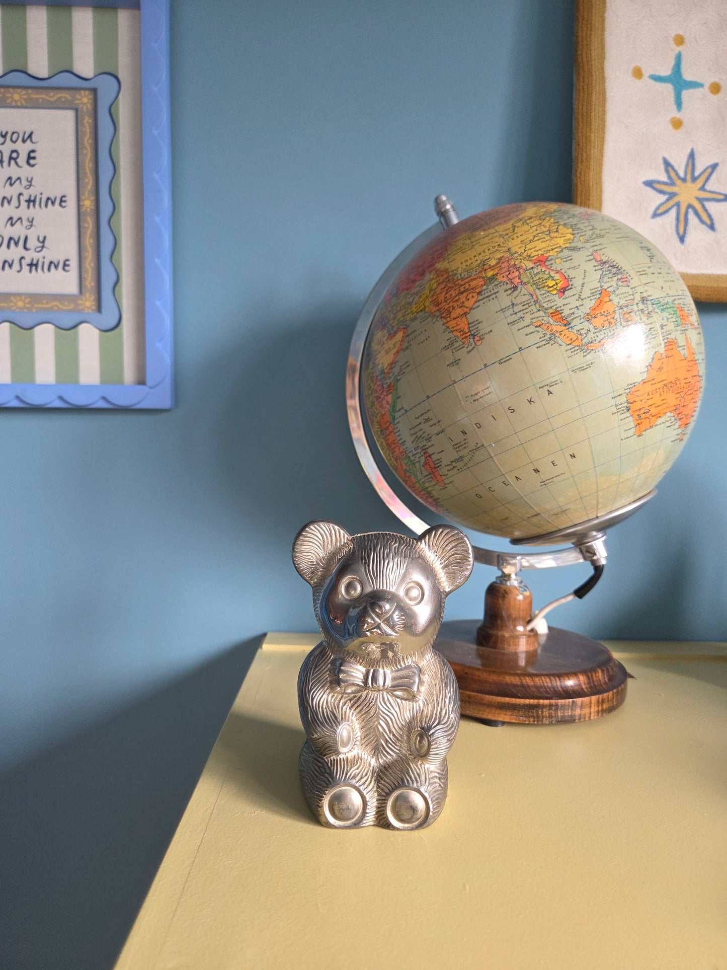 Piggy Bank Money Box Vintage Silver Plated Bear